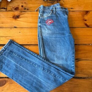 Blue Denim Jeans with Red Patch